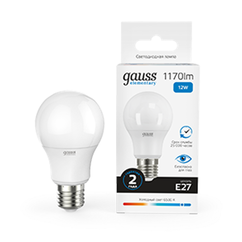 Лампа светодиодная LED 12Вт E27 220В 6500К Elementary A60