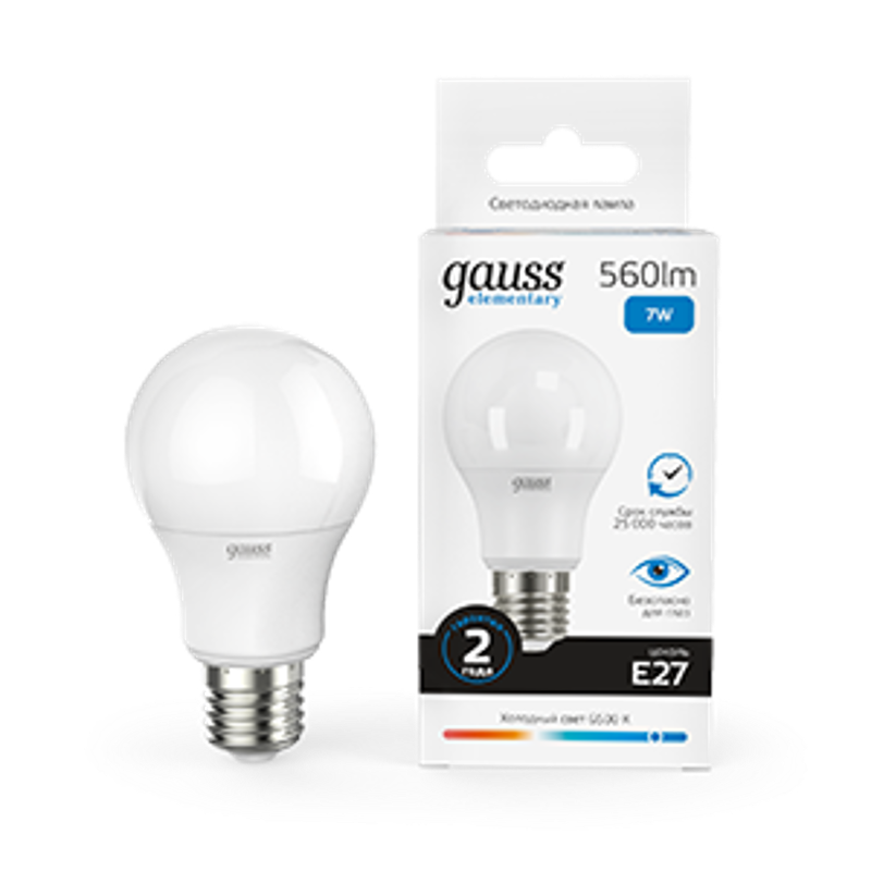 Лампа светодиодная LED Elementary A60 7W E27 560lm 6500K