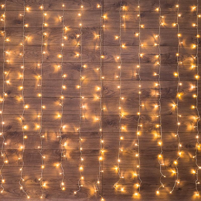 Дождь 3х2 м, прозрачный ПВХ, 240 LED, теплый белый, IP20, с контроллером, не соединяется