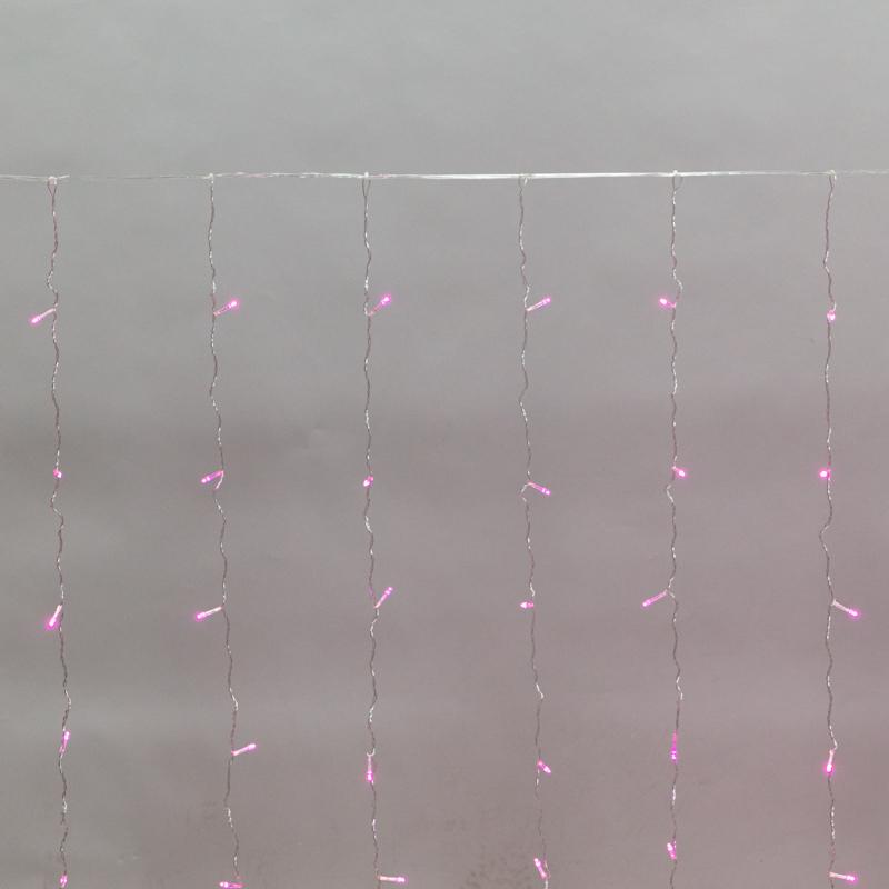 Дождь 3х2 м, прозрачный ПВХ, 240 LED, розовый, IP20, с контроллером, не соединяется