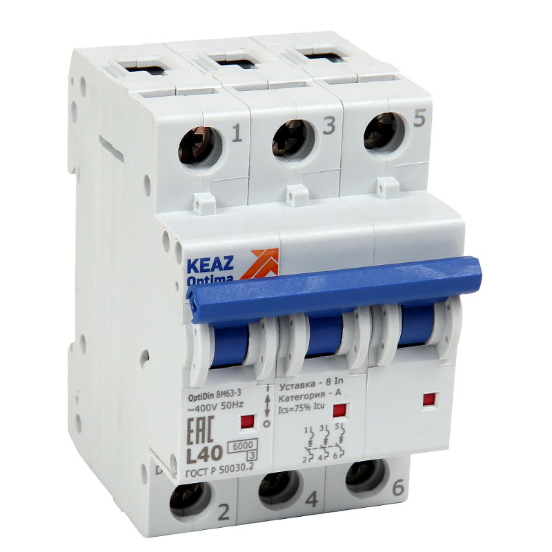Выключатель автоматический трехполюсный OptiDin BM63-3L40-ОМ4-РЕГ