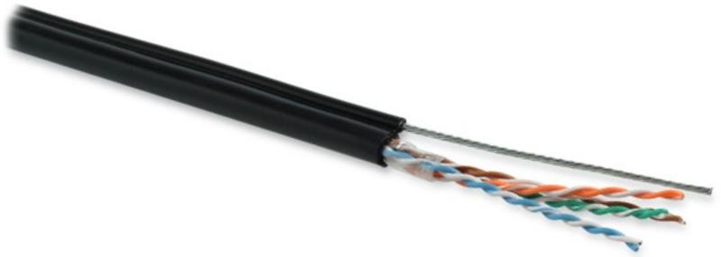 Кабель витая пара UUTP4-C5E-S24-2SW-OUT-PE-BK-500(500м)U/UTP,к.5e,4п(24AWG),одн(solid),с усил.мет.тр.,вне,PE,-40°C-+60°C,черн.