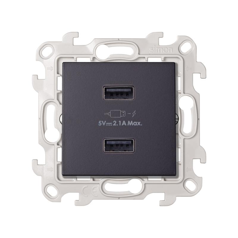 Simon 24 Графит Зарядное устройство розетка 2хUSB