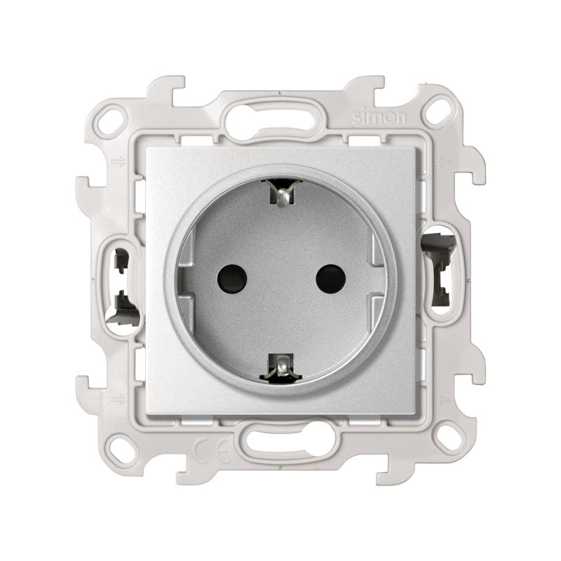 Розетка с заземлением и шторками Schuko 2Р+Е 16A 250В с системой Push and Go цвета алюминий S24 Harmonie