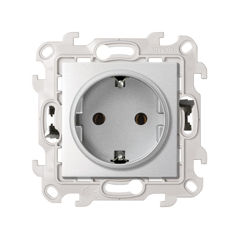 Розетка с заземлением Schuko 2Р+Е 16A 250В с системой Push and Go цвета алюминий S24 Harmonie