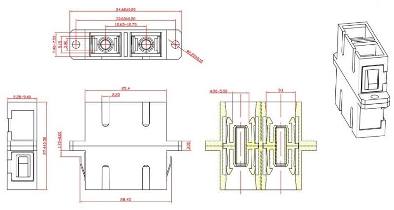 Адаптер проходной оптический FA-P11Z-DSC/DSC-N/BK-BG SC-SC, MM, duplex, корпус пластиковый, бежевый, черные колпачки