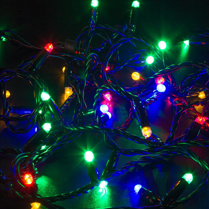 Гирлянда Нить 10м (2 модуля x 5м) 100 LED RGB черный ПВХ IP65 свечение с динамикой 230В