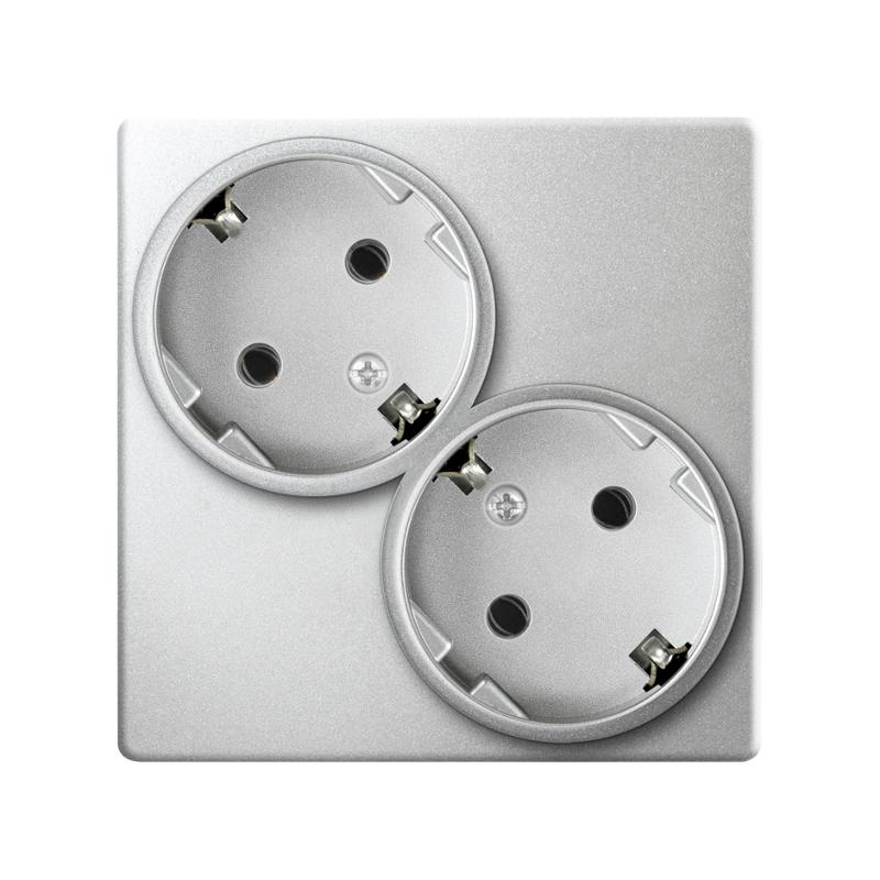 Розетка двойная с заземлением Schuko 2х2Р+Е 16A 250В цвета алюминий S24 Harmonie