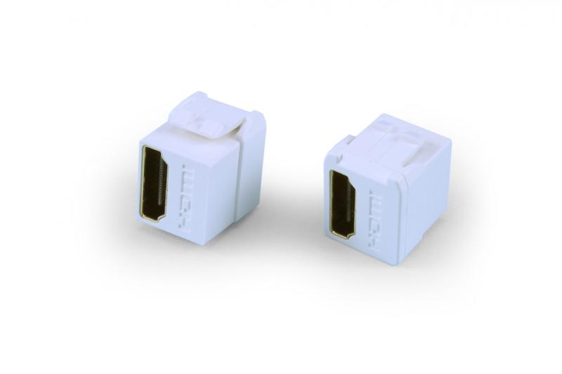 KJ1-HDMI-AS18-WH Вставка формата Keystone Jack с проходным адаптером HDMI 2.0 (Type A), short body (18.2 мм), ROHS, белая