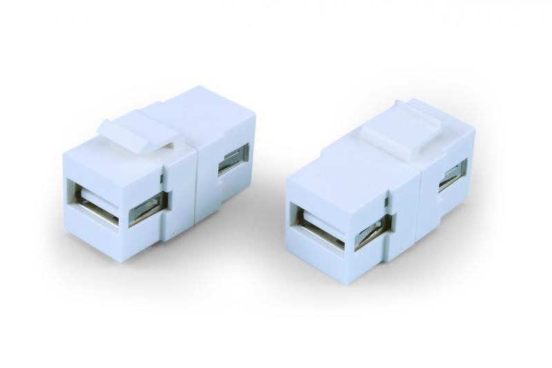 KJ1-USB-A2-WH Вставка формата Keystone Jack с проходным адаптером USB 2.0 (Type A), ROHS, белая