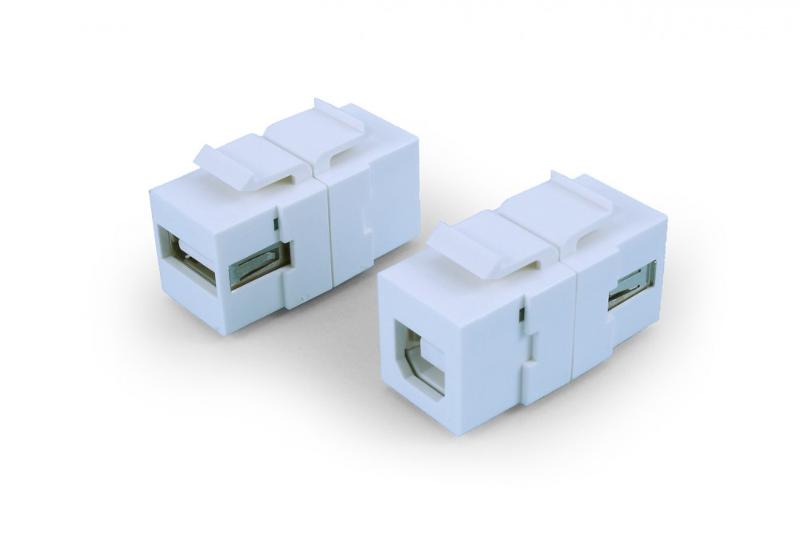 KJ1-USB-A-B2-WH Вставка формата Keystone Jack с проходным адаптером USB 2.0 (Type A-B), ROHS, белая