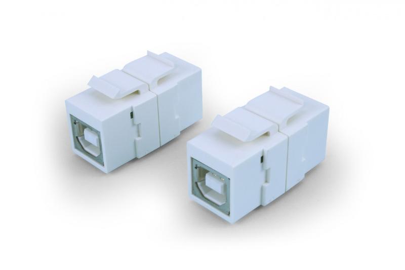 KJ1-USB-B2-WH Вставка формата Keystone Jack с проходным адаптером USB 2.0 (Type B), ROHS, белая