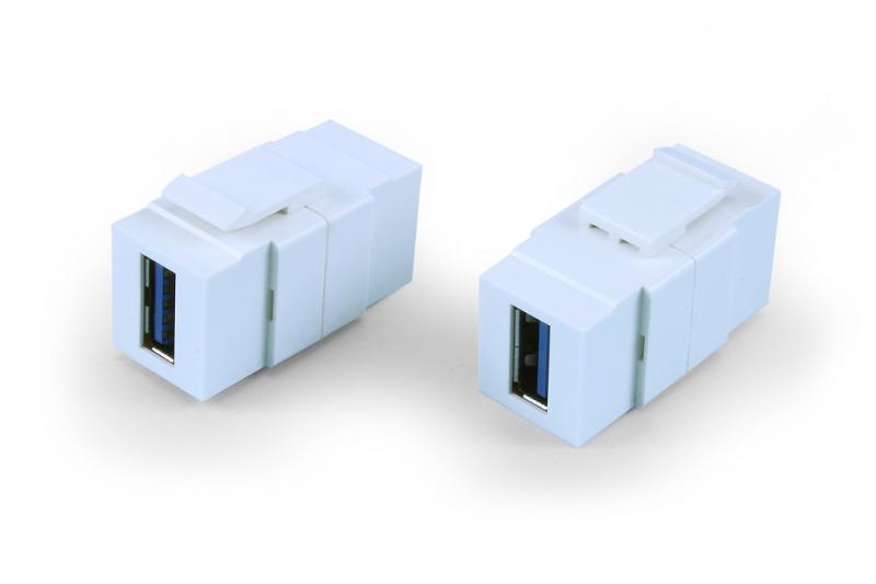 KJ1-USB-A3-WH Вставка формата Keystone Jack с проходным адаптером USB 3.0 (Type A), ROHS, белая