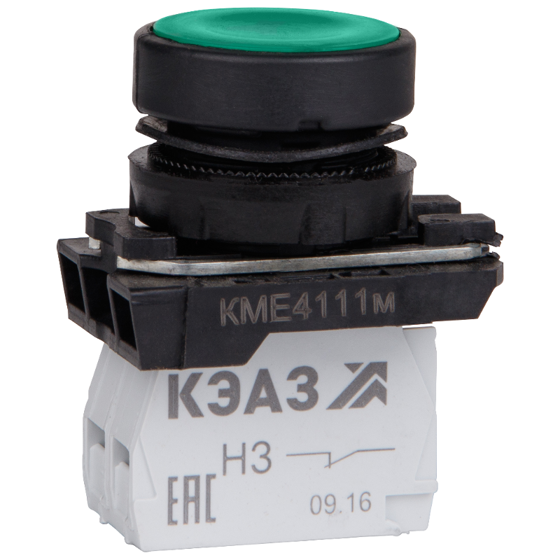 Кнопка КМЕ4111м-зелёный-1но+1нз-цилиндр-IP40