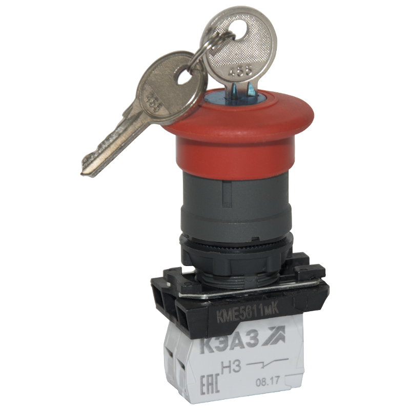 Кнопка КМЕ5611мК-красный-1но+0нз-гриб-ключ-фикс-IP65