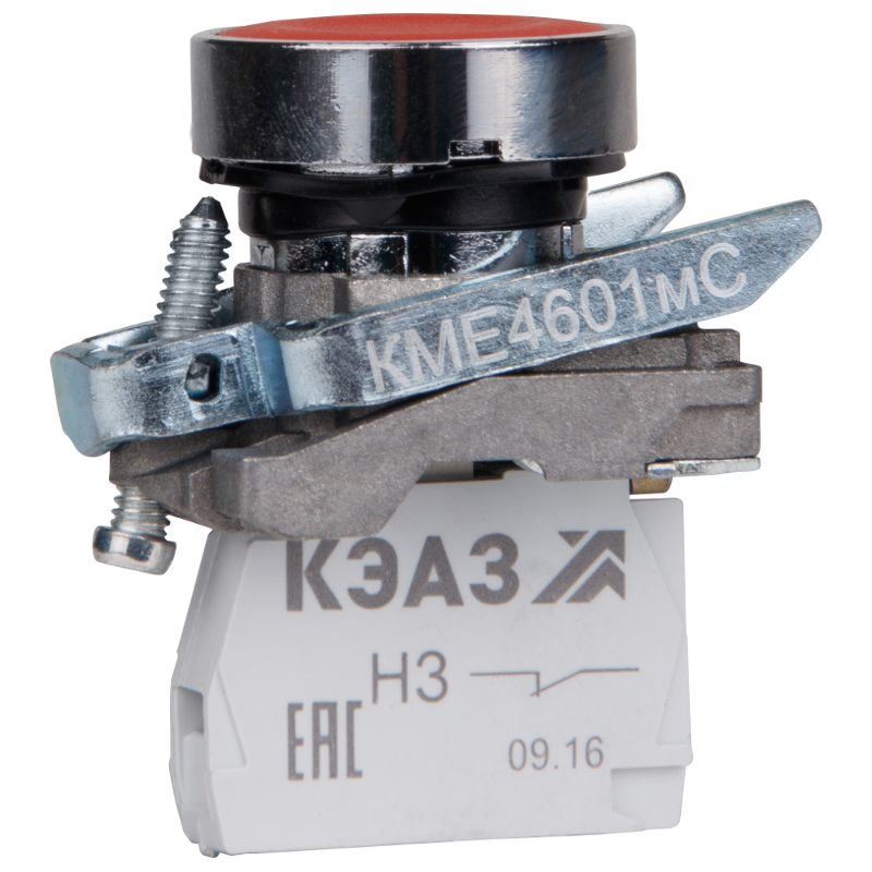Кнопка КМЕ4601мС-красный-0но+1нз-цилиндр-IP65
