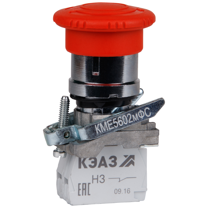 Кнопка КМЕ 5602мФС-красный-0но+2нз-гриб-фикс-IP65