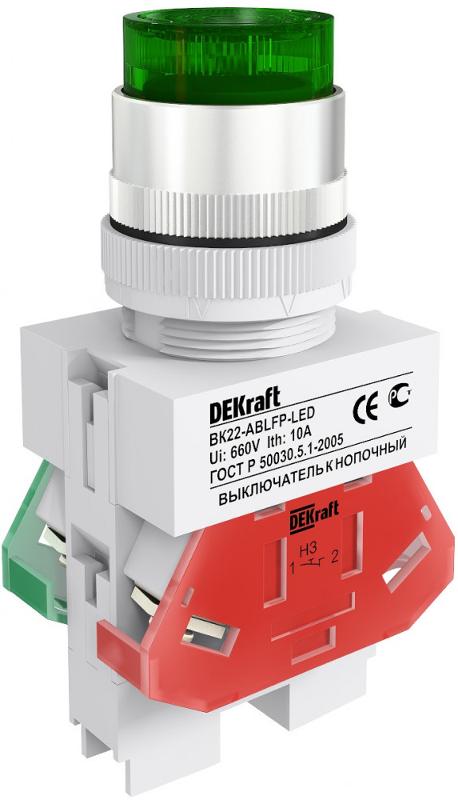 Выкл. кноп. ABLFP 22 мм Цвет:ЗЕЛЕНЫЙ LED 220В ВK-22 a