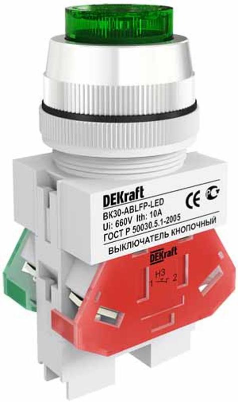 Выкл. кноп. ABLFP 30 мм Цвет:ЗЕЛЕНЫЙ LED 220В ВK-30 a