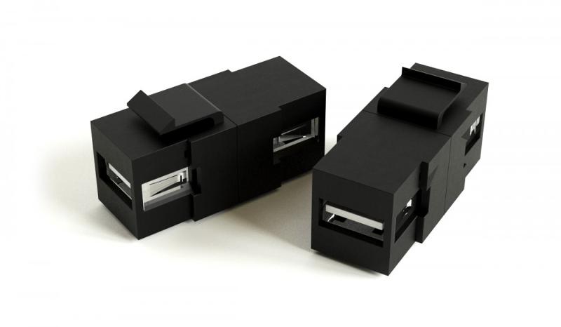 KJ1-USB-A2-BK Вставка формата Keystone Jack с проходным адаптером USB 2.0 (Type A), ROHS, черная