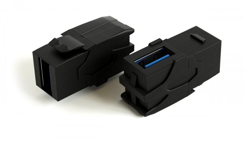 KJ1-USB-VA3-BK Вставка формата Keystone Jack с проходным адаптером USB 3.0 (Type A), 90 градусов, ROHS, черная