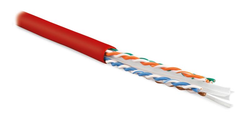 Кабель витая пара UUTP4-C6-S23-IN-LSZH-RD-305(305м)U/UTP,к.6,4п.(23AWG),одн.(solid),с раз.,LSZH нг(С)-HF,–20°C – +75°C,красн.