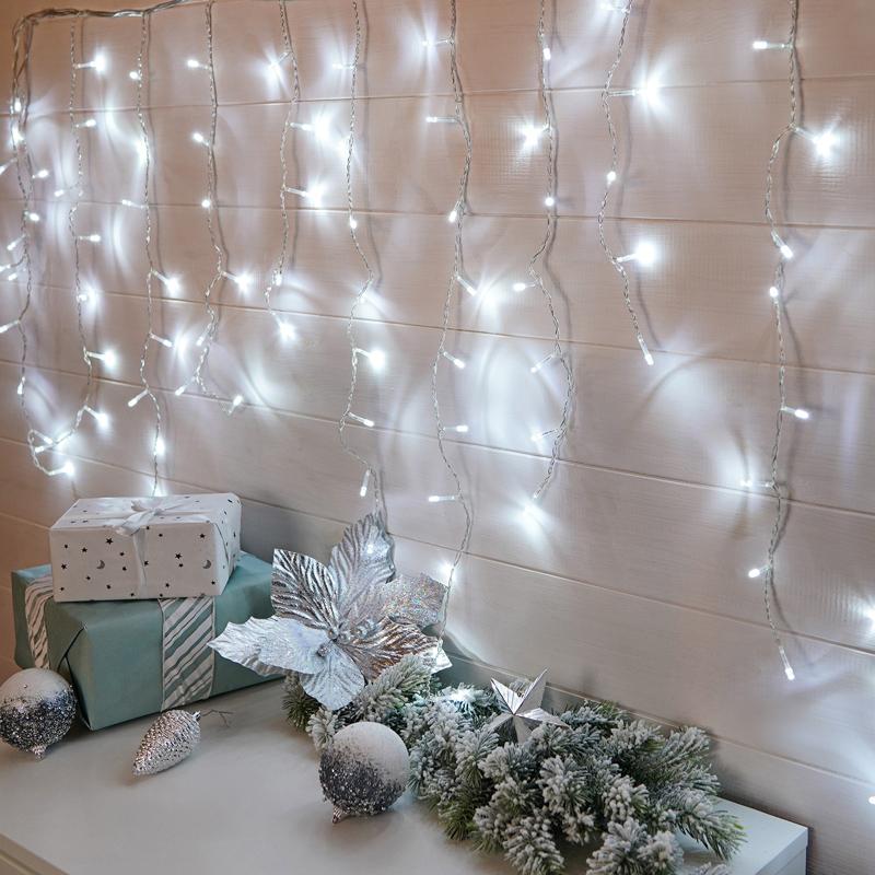 Гирлянда светодиодная "Бахрома" 3*0,8 м 200 LED БЕЛЫЕ, прозрачный ПВХ