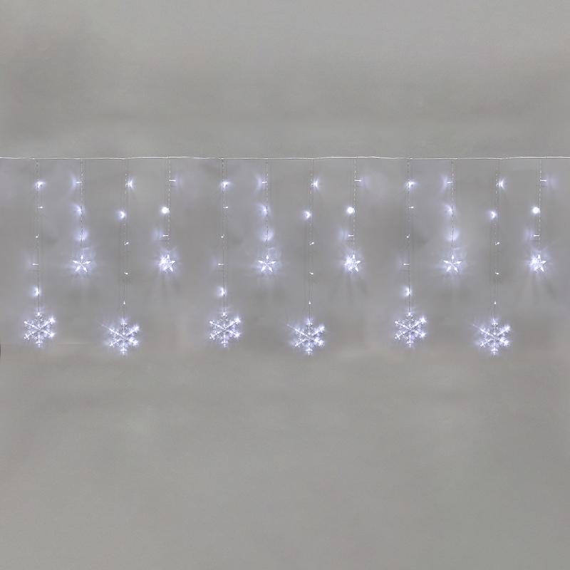 Гирлянда светодиодная Бахрома со снежинками 2,4х0,9м, 150LED БЕЛЫЙ, прозрачный ПВХ, IP20, 230В