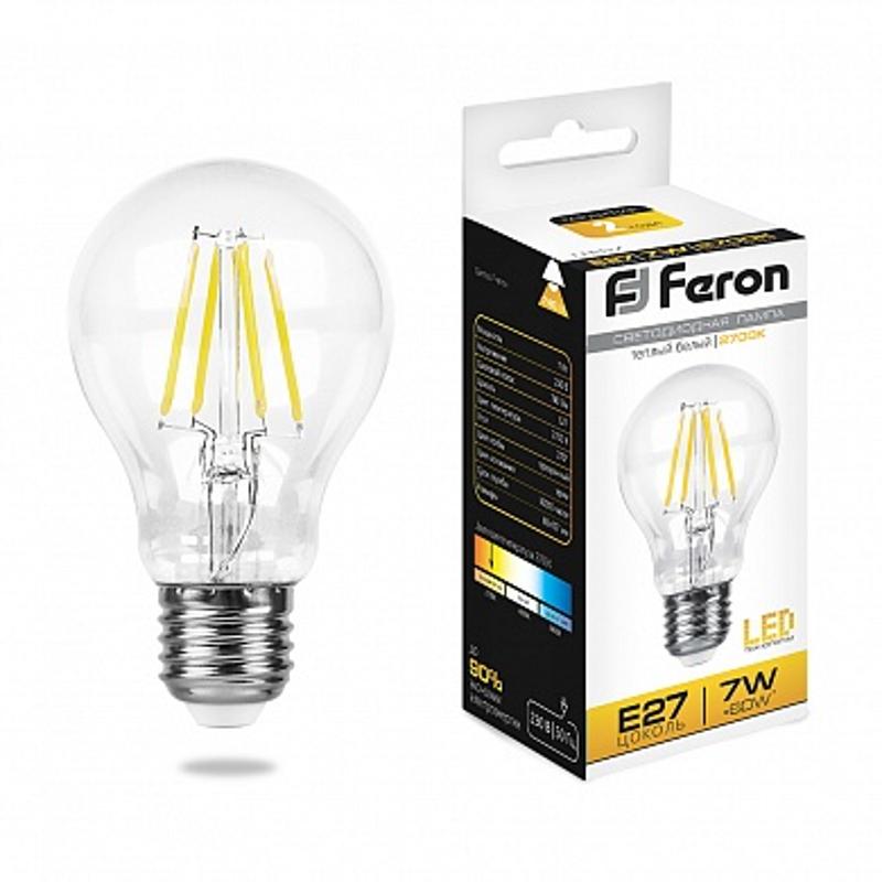 Лампа светодиодная LB-57 (7W) 230V E27 2700K филамент A60 прозрачная