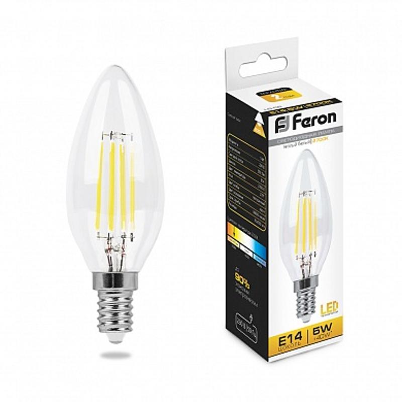 Лампа светодиодная LB-58 (5W) 230V E14 2700K филамент C35 прозрачная