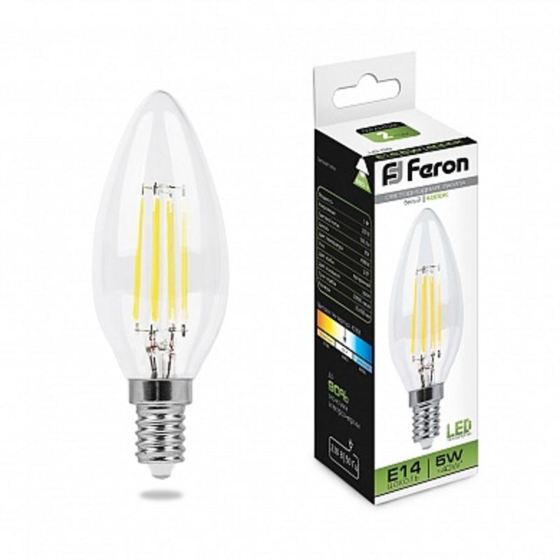Лампа светодиодная LB-58 (5W) 230V E14 4000K филамент C35 прозрачная