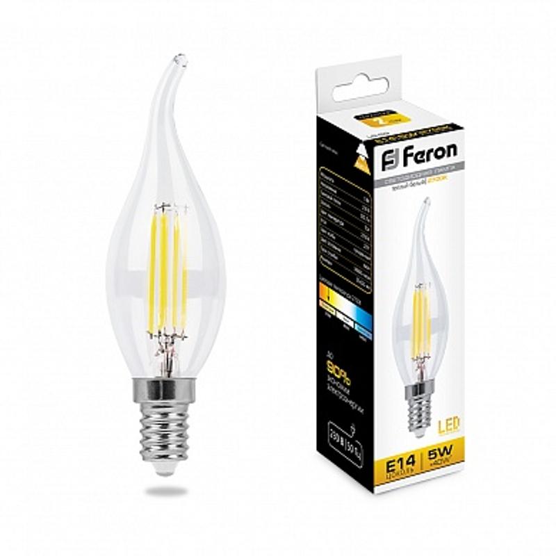 Лампа светодиодная LB-59 (5W) 230V E14 2700K филамент C35T прозрачная
