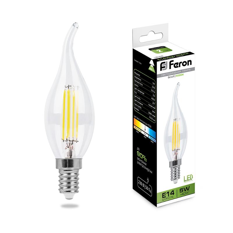 Лампа светодиодная LB-59 (5W) 230V E14 4000K филамент C35T прозрачная