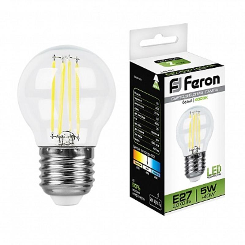 Лампа светодиодная LB-61 (5W) 230V E27 4000K филамент G45 прозрачная