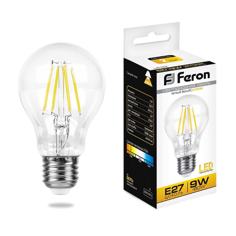 Лампа светодиодная LB-63 (9W) 230V E27 2700K филамент A60 прозрачная