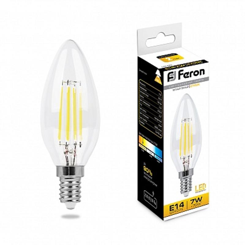 Лампа светодиодная LB-66 (7W) 230V E14 2700K филамент C35 прозрачная