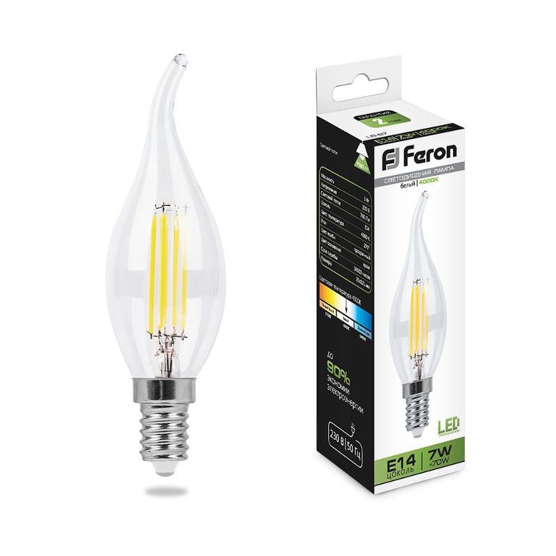 Лампа светодиодная LB-67 (7W) 230V E14 4000K филамент C35T прозрачная