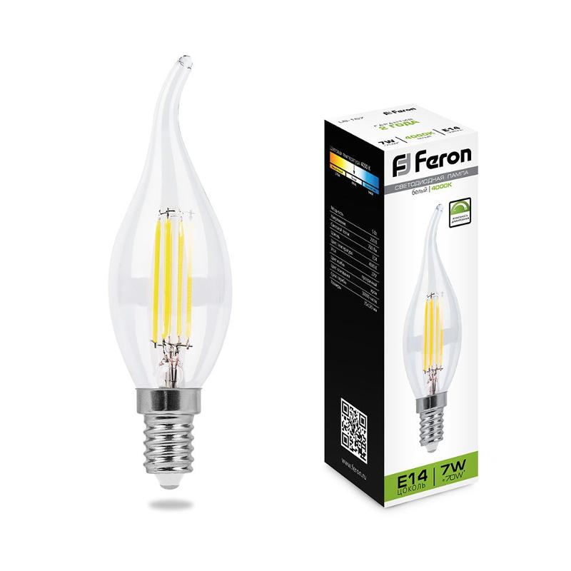 Лампа светодиодная LB-167 (7W) 230V E14 4000K филамент C35T диммируемая прозрачная
