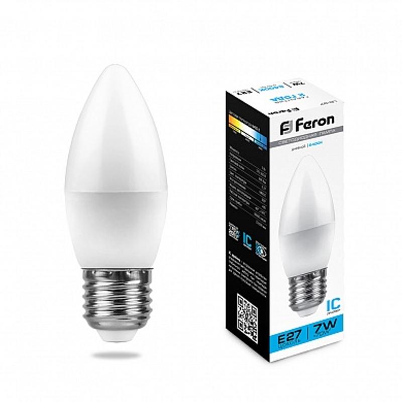 Лампа светодиодная LB-97 (7W) 230V E27 6400K свеча