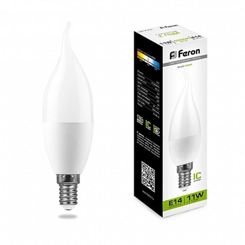 Лампа светодиодная LB-770 (11W) 230V E14 4000K свеча на ветру