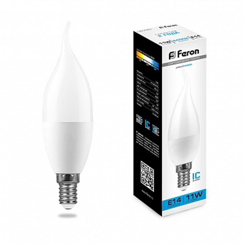 Лампа светодиодная LB-770 (11W) 230V E14 6400K свеча на ветру