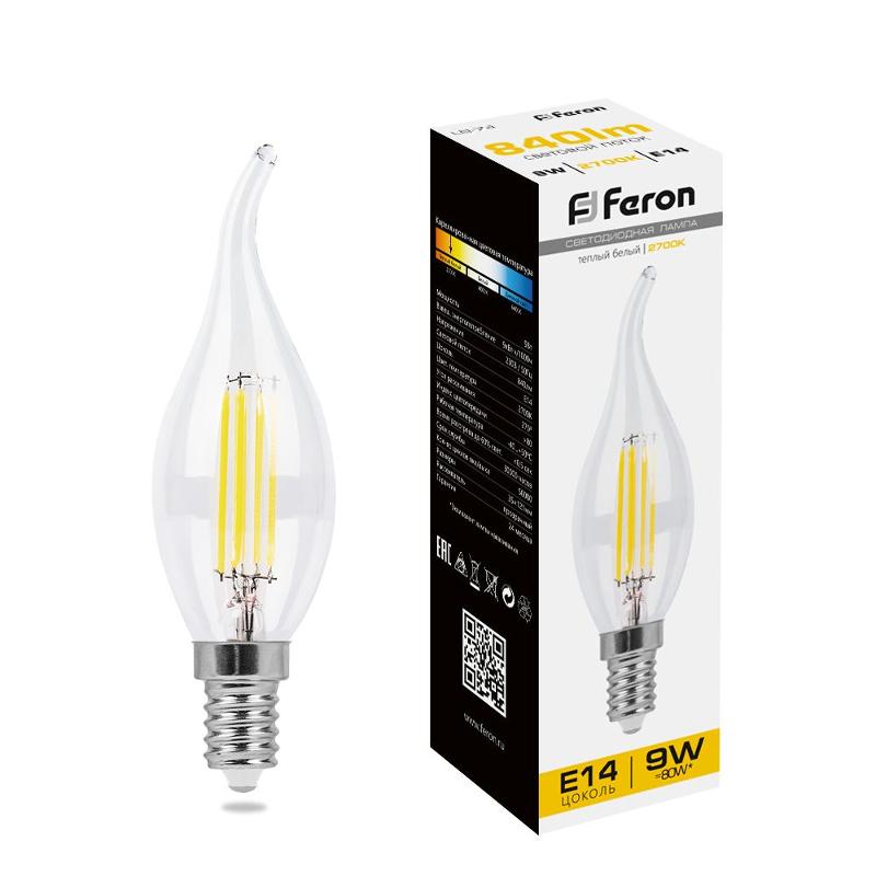 Лампа светодиодная LB-74 (9W) 230V E14 2700K филамент С35Т прозрачная