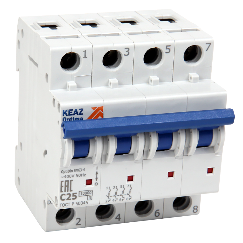 Выключатель автоматический четырехполюсный OptiDin BM63-4B63-10-УХЛ3