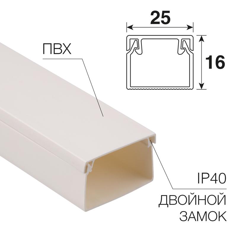 Кaбель-канал 25х16 мм, белый (60 м/уп.)