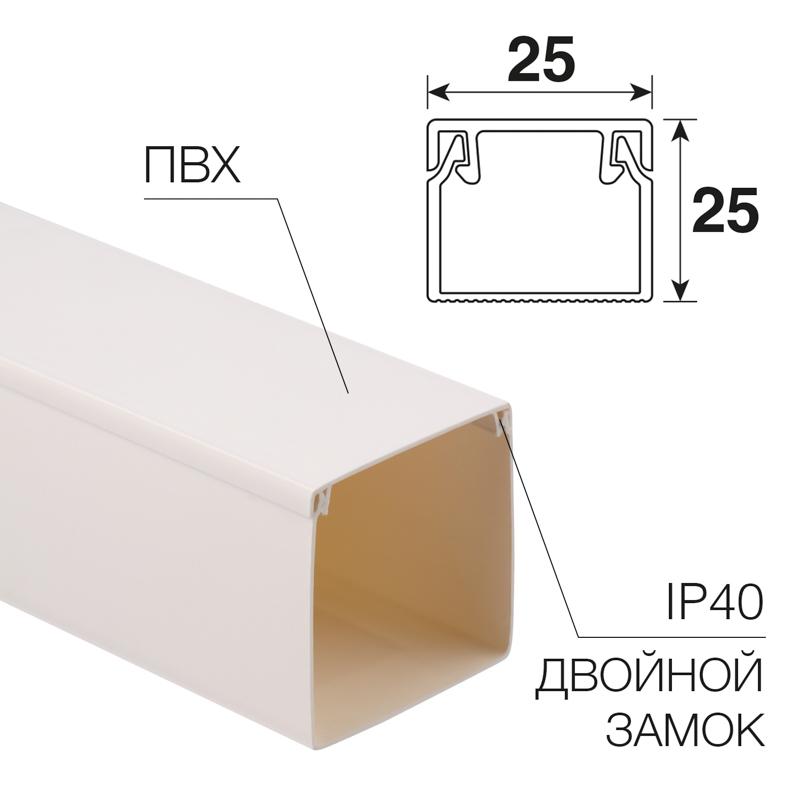 Кабель-канал 25х25 мм белый (50 м/уп.)