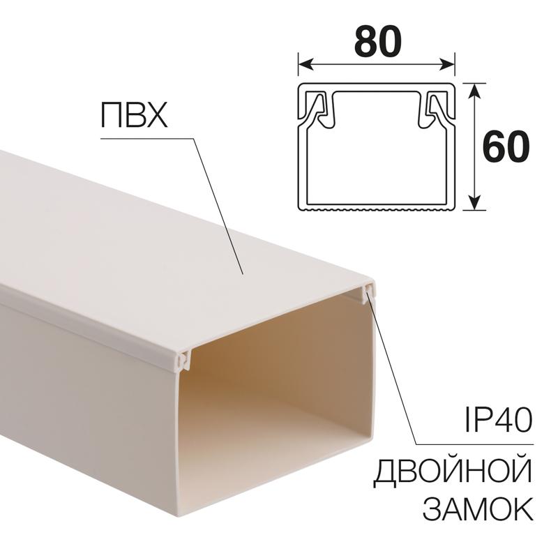 Кaбель-канал 80х60 мм, белый (8 м/уп.)