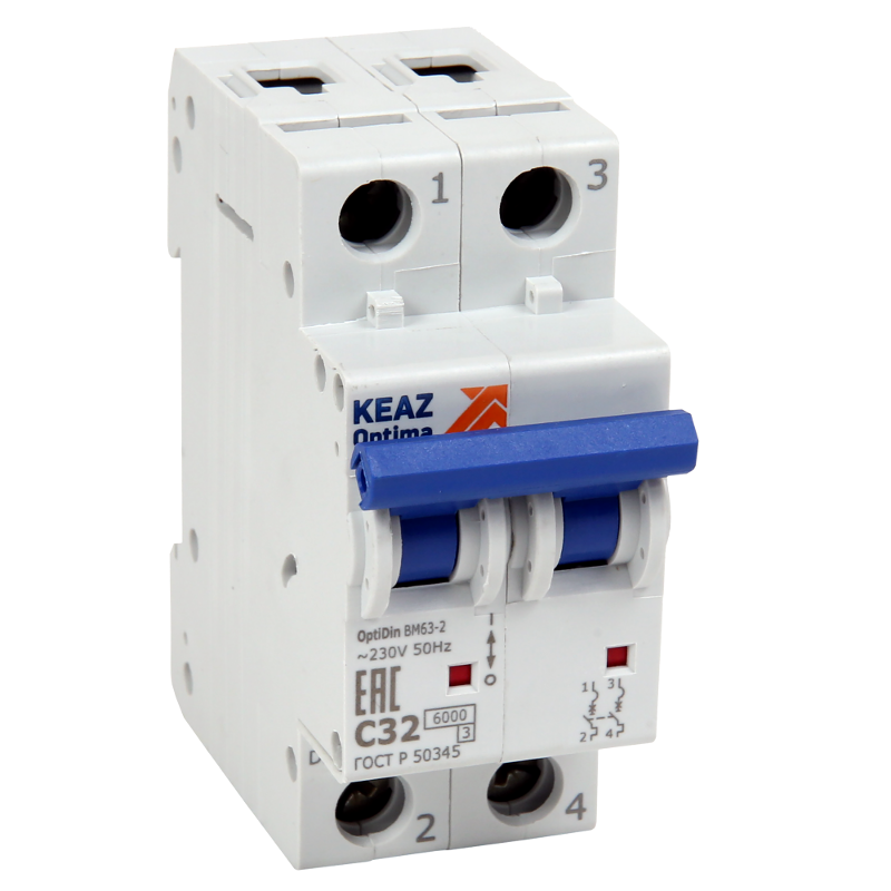 Выключатель автоматический двухполюсный OptiDin BM63-2ND5-УХЛ3-РЕГ