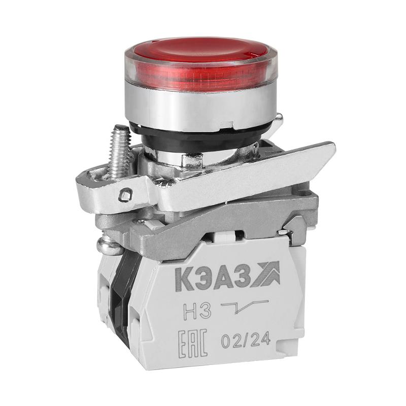 Кнопка КМЕ4611мЛС-24В-красный-1но+1нз-цилиндр-индикатор-IP65