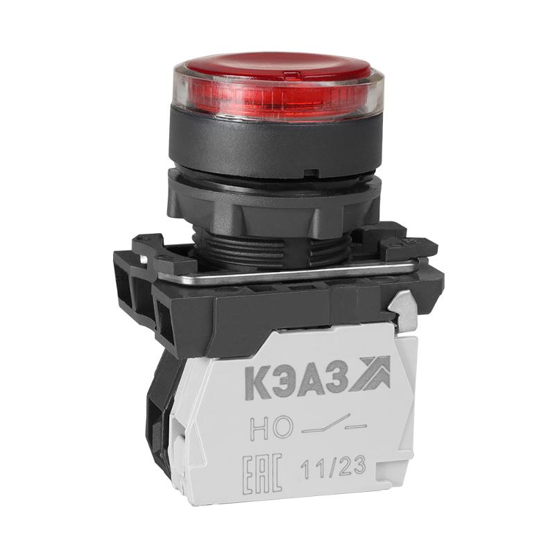 Кнопка КМЕ4111мЛ-220В-красный-1но+1нз-цилиндр-индикатор-IP40