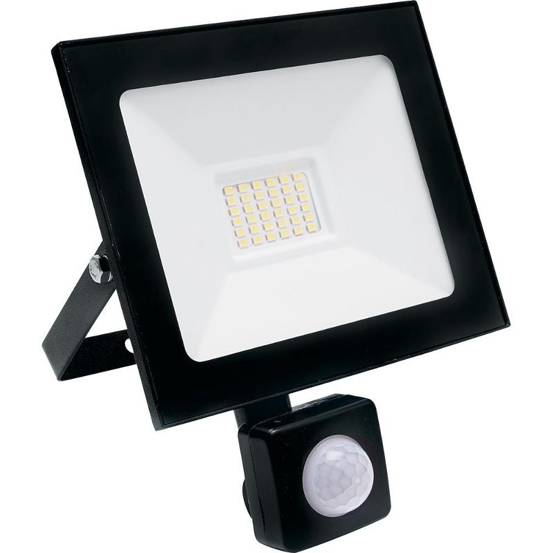 Прожектор светодиодный SFL80-30 с встроенным датчиком 2835SMD 30W 6400K AC220V/50Hz IP65, черный в компактном корпусе